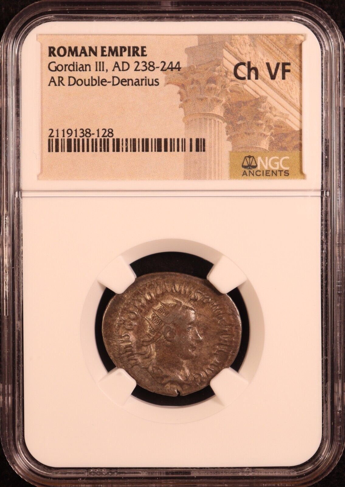 古代ローマ帝国「ゴルディアヌス 3 世」銀製ダブルデナリウス貨幣