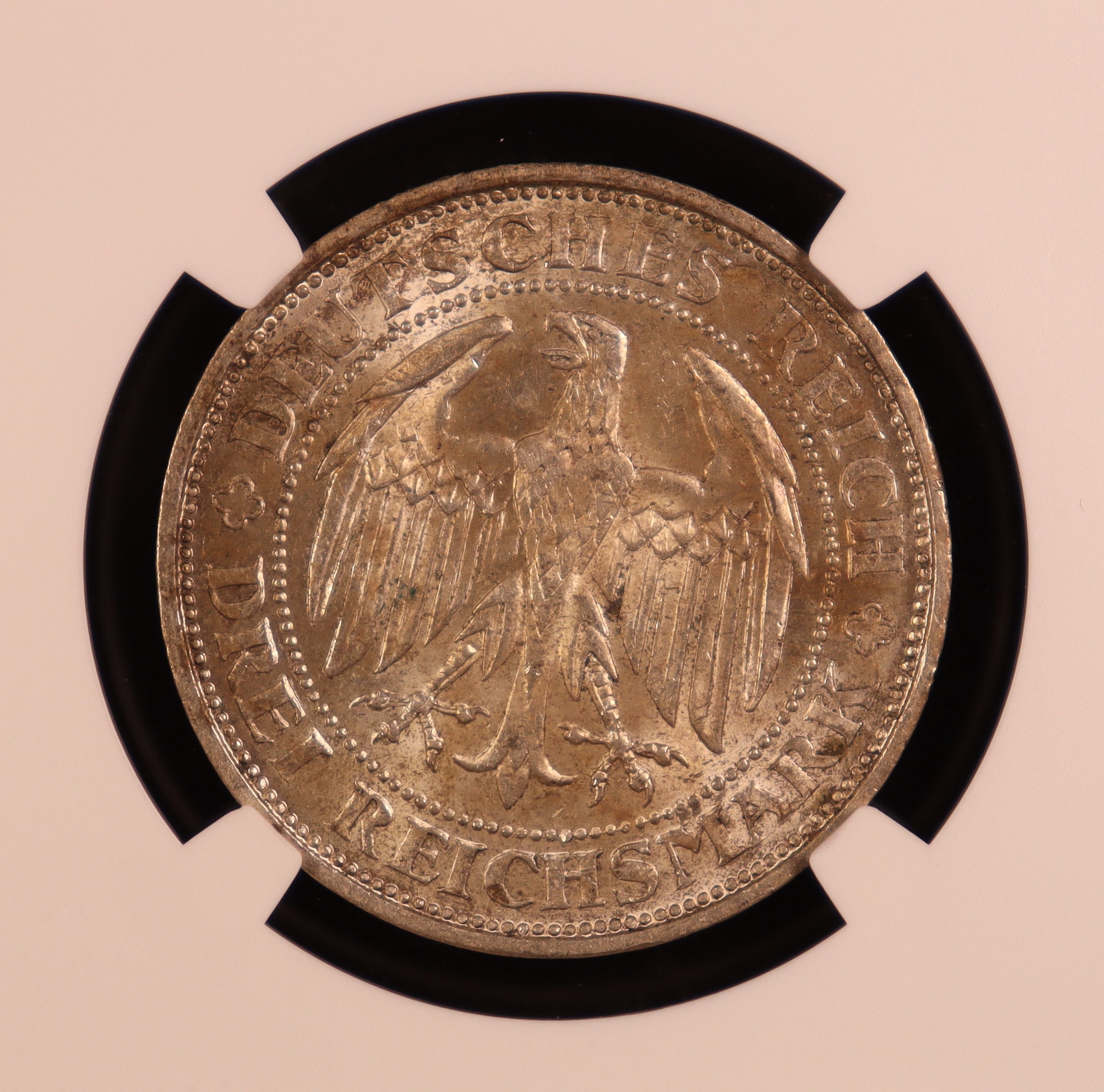 1929-E ドイツ「ワイマール共和国」マイセン 3 マルク銀貨 - NGC MS62
