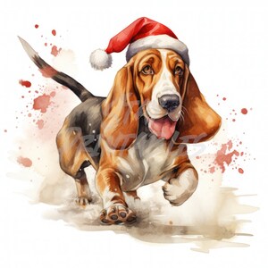 12 Weihnachts Basset Hound Hochwertige JPGs - Am besten für Kartenherstellung, Clip Art, Papierhandwerk, Aquarellkunst, Sublimation