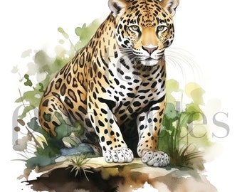Watercolor Jaguar Clipart: Jungle Wildlife Art (JPGs)
