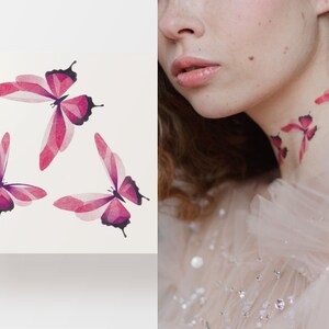 Butterflies temporary tattoo, Set of 3 tiny cute flash tattoo, minimalistic artistic fake tattoo, colorful and waterproof