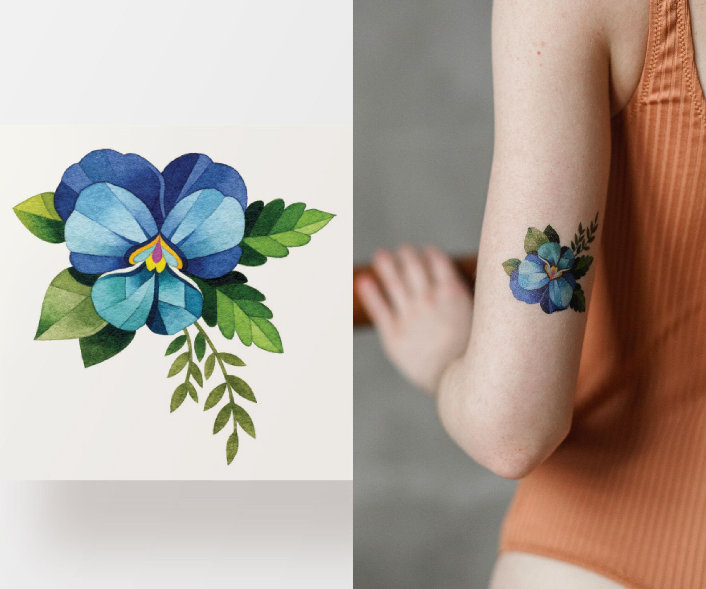 Blue Vintage Floral Temporary Tattoo  Arm Sleeve  MyBodiArtcom