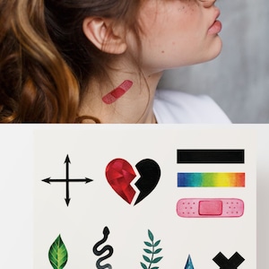 Tiny temporary tattoo, Set of 10 mini flash tattoo, symbols and signs minimalistic artistic fake tattoo, waterproof face tattoo