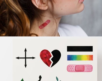 Pequeño tatuaje temporal, Conjunto de 10 mini tatuaje flash, símbolos y signos tatuaje falso artístico minimalista, tatuaje facial impermeable