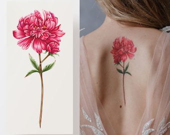 Floral temporary tattoo, peony lash tattoo, minimalistic artistic fake tattoo, waterproof flowers