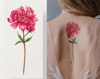 Tatuaje temporal floral, tatuaje de pestañas de peonía, tatuaje falso artístico minimalista, flores impermeables