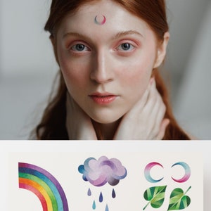 Mini temporary tattoo set of 6 flash tattoo weather thematic, Pride rainbow LGBTQ fake tattoo, waterproof face tattoo
