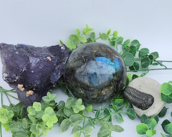 Purple Fluorite Specimen: Detailed Cubes with Calcite