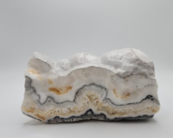Bubbly Caramel Calcite Specimen: Honey, White & Gray Bands