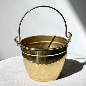 Hammered Brass Planter by Mécap, Bucket with Handle, Made in Belgium