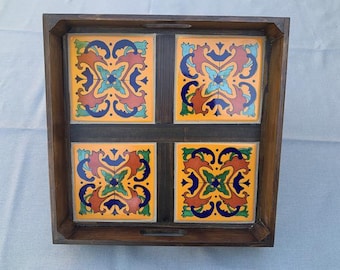Large Talavera Tile Wood Tray
