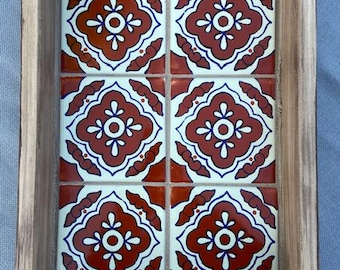 Handmade wood tray with Talavera Tile