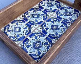 Handmade Wood Tray with Talavera Tiles