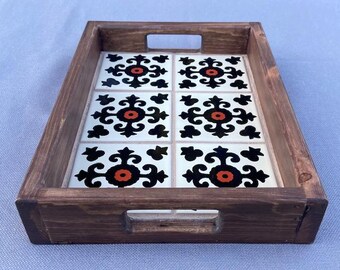 Handmade wood tray with Talavera Tiles