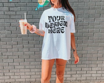 Comfort Colors C1717 White Mockup Oversized White Outdoors Mockup Model Mockup Trendy Mock White Colored Shirt Aesthetic Mockup