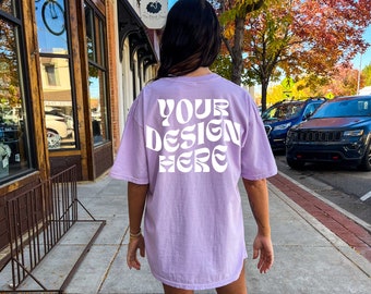 Comfort Colors C1717 Orchid Mockup Oversized Orchid Back of Shirt Mockup Model Mockup Trendy Mock Purple Colored Shirt Aesthetic Mockup