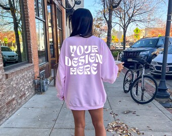 Gildan 18000 Light Pink Back Mockup Oversized Light Pink Hoodie Mockup Gildan Pink Crewneck Trendy Mock Outdoors Aesthetic Words on Back