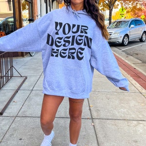 Gildan 18500 Sport Grey Hoodie Mockup Oversized Grey Hoodie Mockup Model Mockup Trendy Mock Beach Mockup Aesthetic Mockup Words on Back