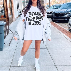 Comfort Colors C1717 White Mockup Oversized White Outdoors Mockup Model Mockup Trendy Mock White Colored Shirt Aesthetic Mockup