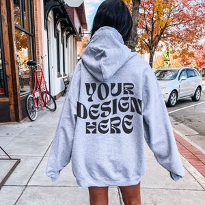 Gildan 18500 Sport Grey Back Hoodie Mockup Oversized Grey Hoodie Mockup Model Mockup Trendy Mock Beach Mockup Aesthetic Mockup Words on Back