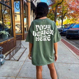 Comfort Colors C1717 Moss Mockup Oversized Moss Back of Shirt Mockup Model Mockup Trendy Mock Green Colored Shirt Aesthetic Mockup