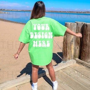 Gildan 5000 Lime Back Of Shirt Mockup Oversized Green Tshirt Mockup Model Mock Trendy Lime Mock Aesthetic Mockup Lifestyle