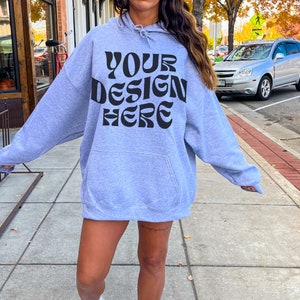 Gildan 18500 Sport Grey Hoodie Mockup Oversized Grey Hoodie Mockup Model Mockup Trendy Mock Beach Mockup Aesthetic Mockup Words on Back