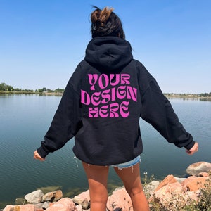 Gildan 18500 Black Back Mockup Oversized Black Hoodie Mockup Model Mockup Trendy Mock Beach Mockup Aesthetic Mockup Words on Back
