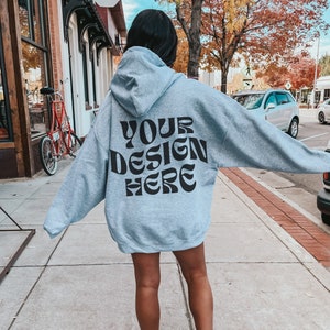Gildan 18500 Sport Grey Back Hoodie Mockup Oversized Grey Hoodie Mockup Model Mockup Trendy Mock Beach Mockup Aesthetic Mockup Words on Back