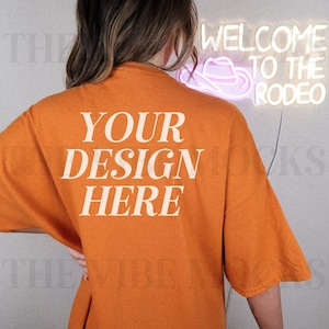 Gildan 5000 Texas Orange Back Shirt Mockup Oversized Gildan Texas Orange Tshirt Mockup Model Mock Trendy Orange Tshirt Mock Aesthetic Mock