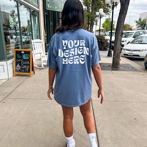 Comfort Colors C1717 Blue Jean Mockup Oversize Tshirt Mockup Model Mockup Trendy Mock Blue Jean Colored Shirt Aesthetic Mockup