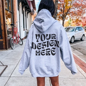 Gildan 18500 Sport Grey Back Hoodie Mockup Oversized Grey Hoodie Mockup Model Mockup Trendy Mock Beach Mockup Aesthetic Mockup Words on Back