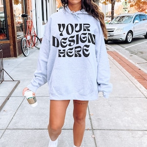 Gildan 18500 Sport Grey Hoodie Mockup Oversized Grey Hoodie Mockup Model Mockup Trendy Mock Beach Mockup Aesthetic Mockup Words on Back