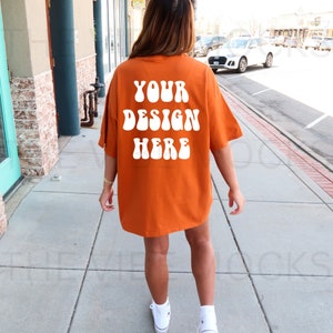 Gildan 5000 Texas Orange Shirt Mockup Oversized Texas Orange Tshirt Mockup Model Mock Trendy Orange Mock Aesthetic Mockup Outdoors