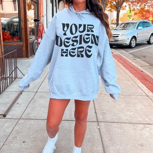 Gildan 18500 Sport Grey Hoodie Mockup Oversized Grey Hoodie Mockup Model Mockup Trendy Mock Beach Mockup Aesthetic Mockup Words on Back