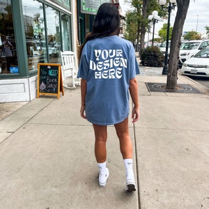 Comfort Colors C1717 Blue Jean Mockup Oversized Tshirt Mockup Model Mockup Trendy Mock Blue Jean Colored Shirt Aesthetic Mockup