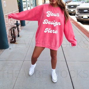 Comfort Colors 1566 Watermelon Mockup Comfort Colors Sweatshirt Mockup Watermelon Mockup Trendy Mockup Outdoors Aesthetic Mock Red Crewneck