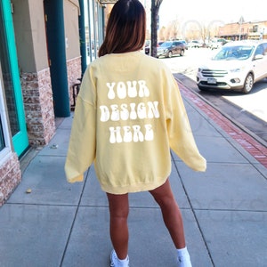 Comfort Colors 1566 Butter Mockup Comfort Colors Back Sweatshirt Mockup Butter Mockup Trendy Mockup Outdoors Aesthetic Yellow Crewneck