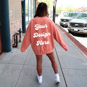 Comfort Colors 1566 Terracotta Mockup Comfort Colors Back Sweatshirt Mockup Terracotta Mockup Trendy Mock Outdoors Orange Crewneck Aesthetic