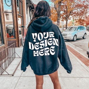 Gildan 18500 Black Back Hoodie Mockup Oversized Black Hoodie Mockup Model Mockup Trendy Mock Beach Mockup Aesthetic Mockup Words on Back