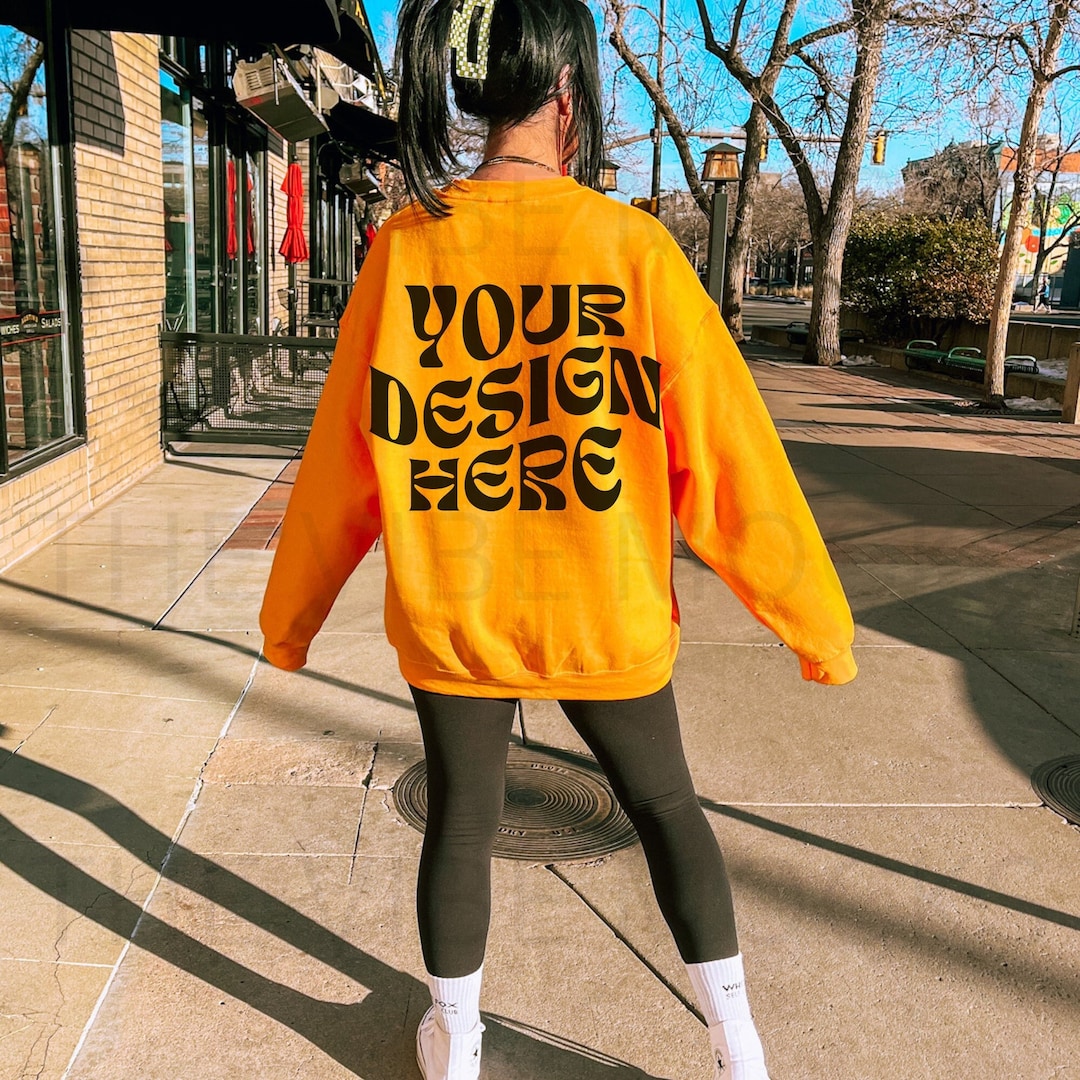 Gildan 18000 Gold Sweatshirt Mockup Oversized Back Gold Hoodie Mockup