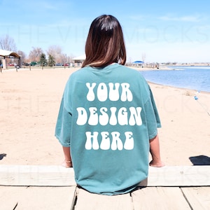 Comfort Colors C1717 Blue Spruce Back Mockup Oversized Green Tshirt Outdoors Model Mockup Trendy Mock Blue Spruce Colored Shirt Aesthetic