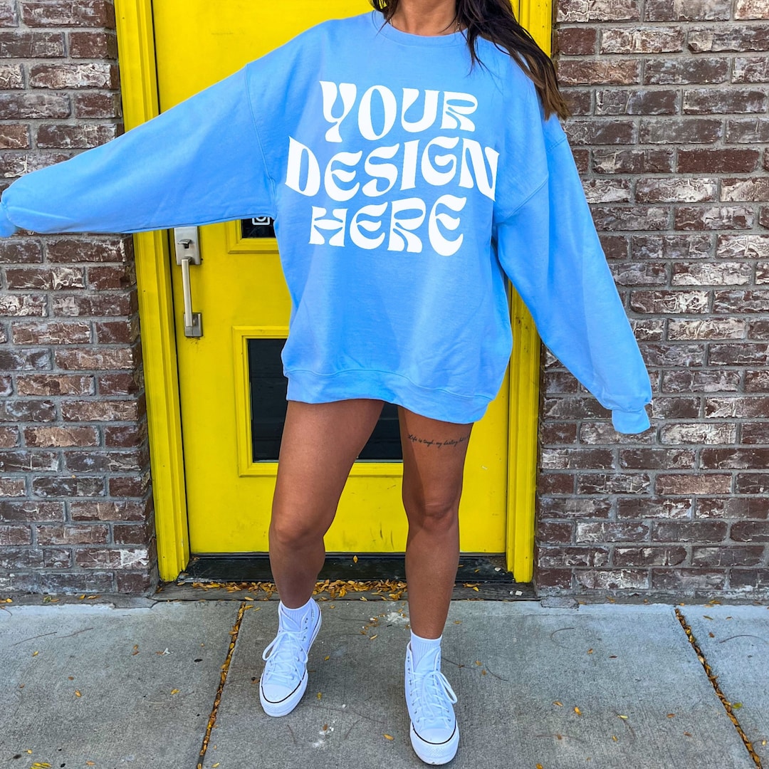Gildan 18000 Light Blue Sweatshirt Mockup Oversized Light Blue Hoodie