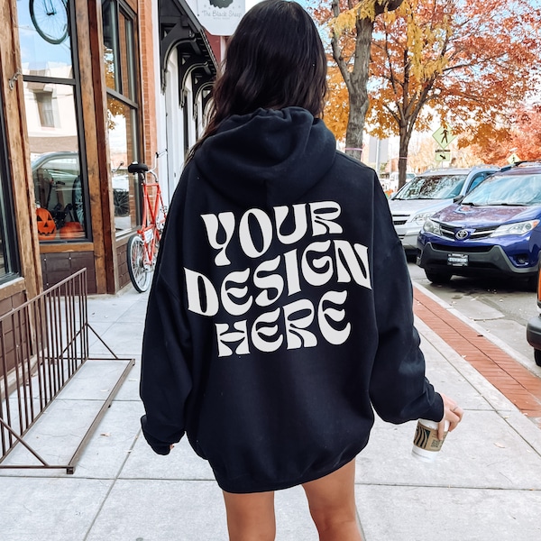 Gildan 18500 Black Back Hoodie Mockup Oversized Black Hoodie Mockup Model Mockup Trendy Mock Beach Mockup Aesthetic Mockup Words on Back