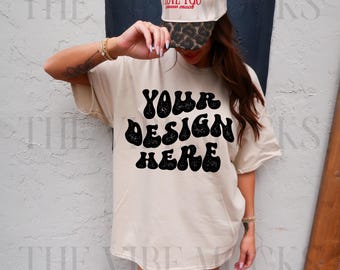 Gildan 5000 Sand Shirt Mockup Oversized Sand Tshirt Mockup Trendy Aesthetic Mock Western Cowgirl Gildan Grey Mockup Model Mock