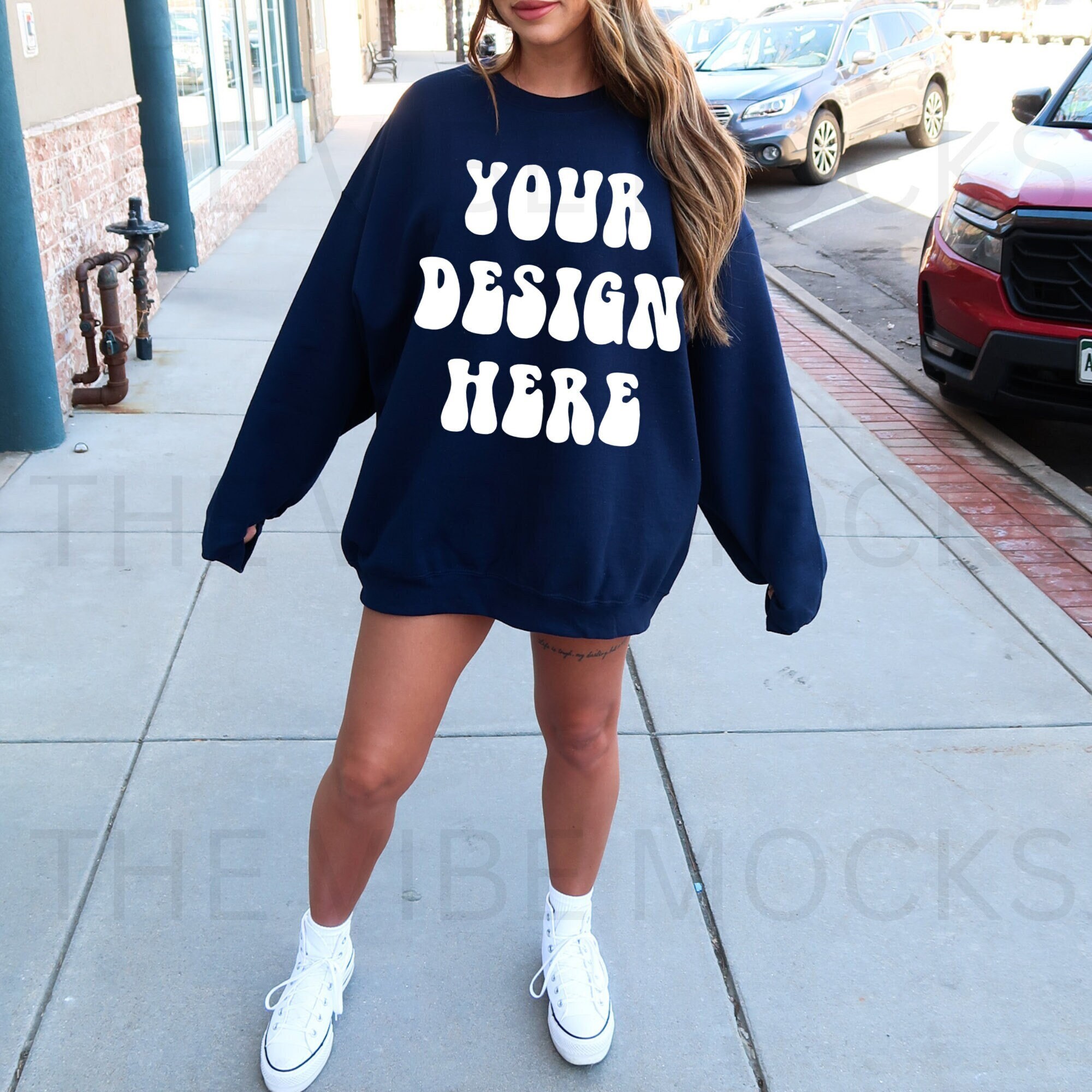 Oversized navy blue sweatshirt sale