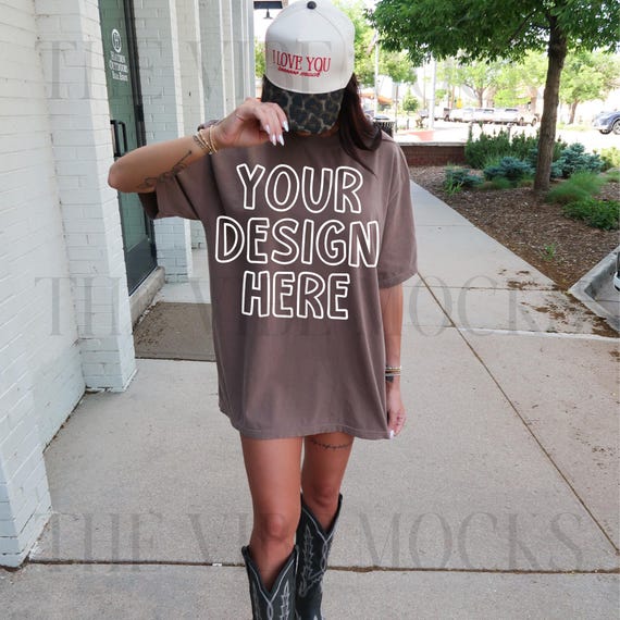 Comfort Colors C1717 Espresso Shirt Mockup Western Cowgirl C1717 Espresso Mock Trendy Oversized Comfort Colors Brown Shirt Mockup Aesthetic