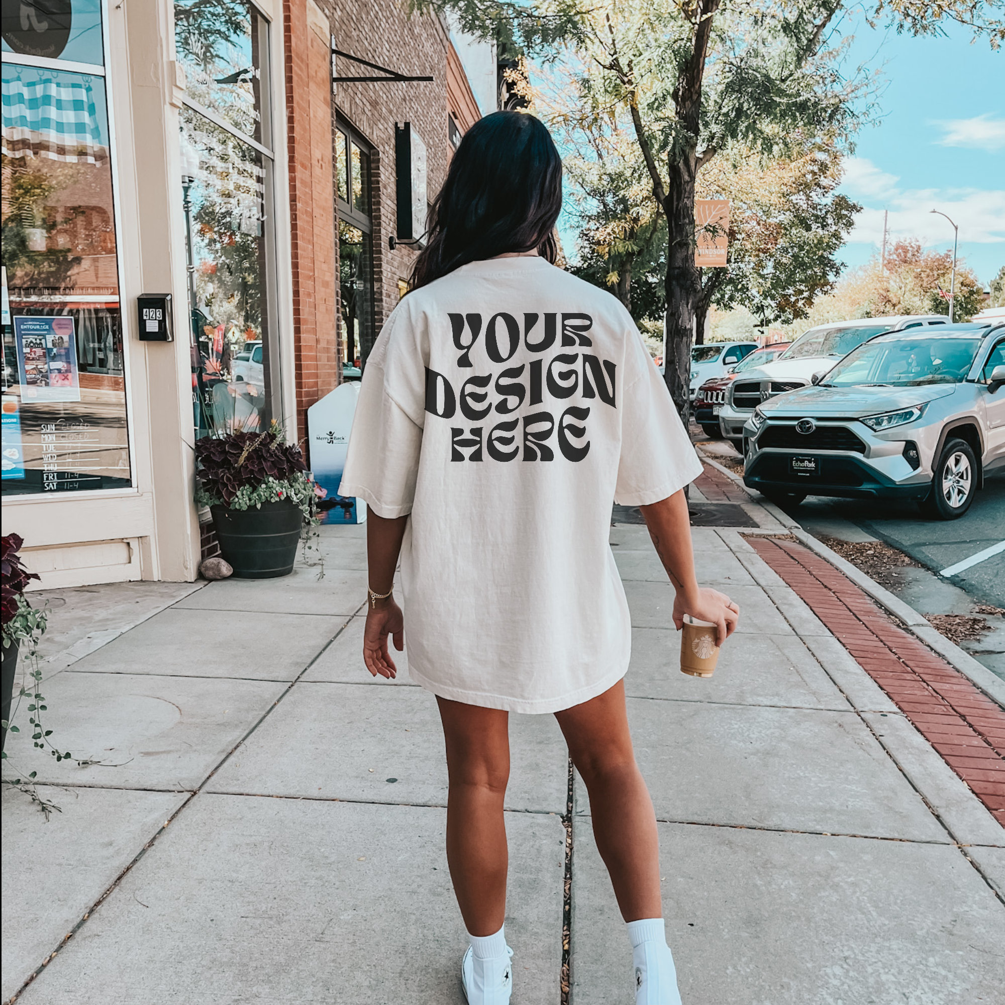 Comfort Colors C1717 Ivory Mockup Oversized Back of Shirt Outdoors