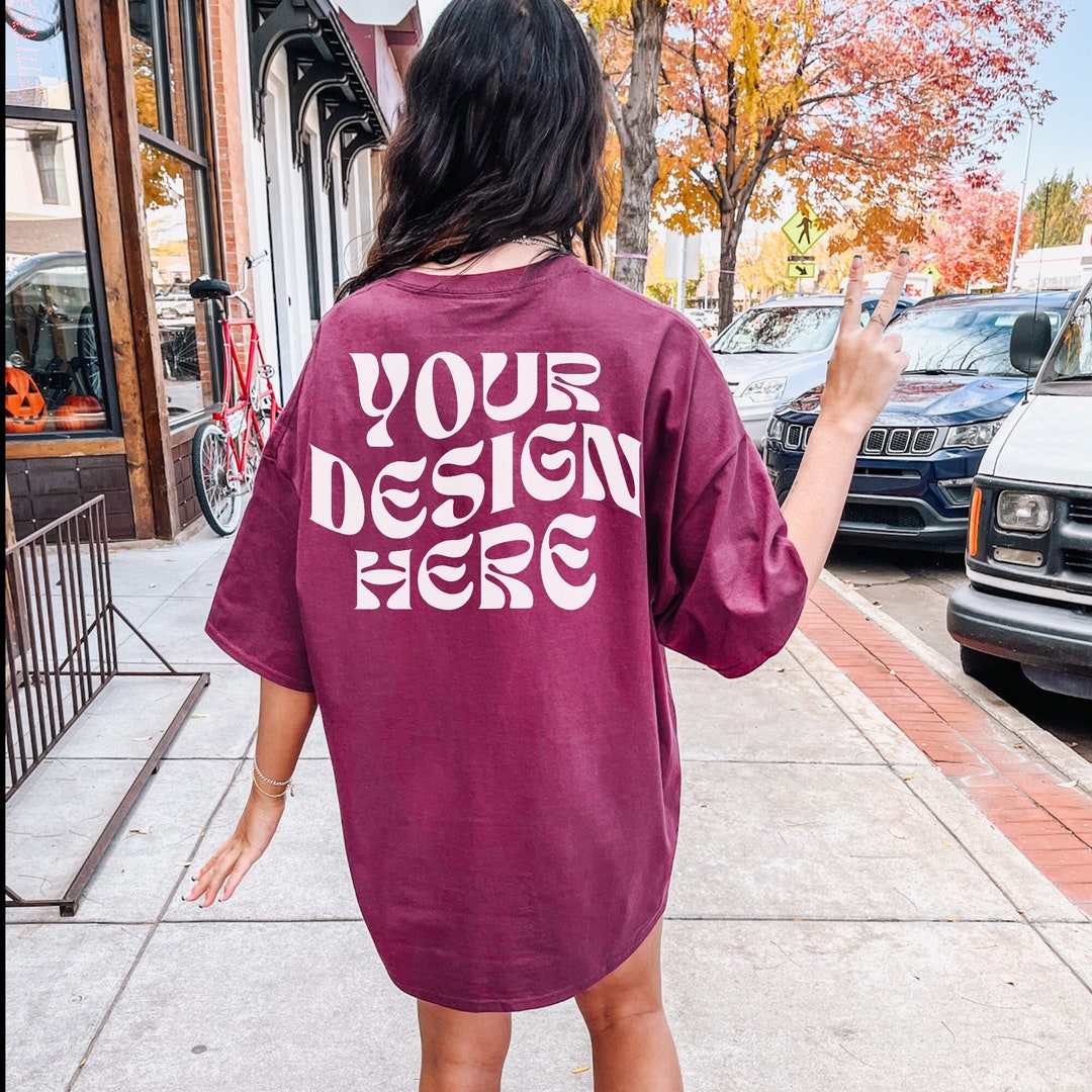 Gildan 5000 Maroon Back of Shirt Mockup Oversized Purple Tshirt Mockup ...