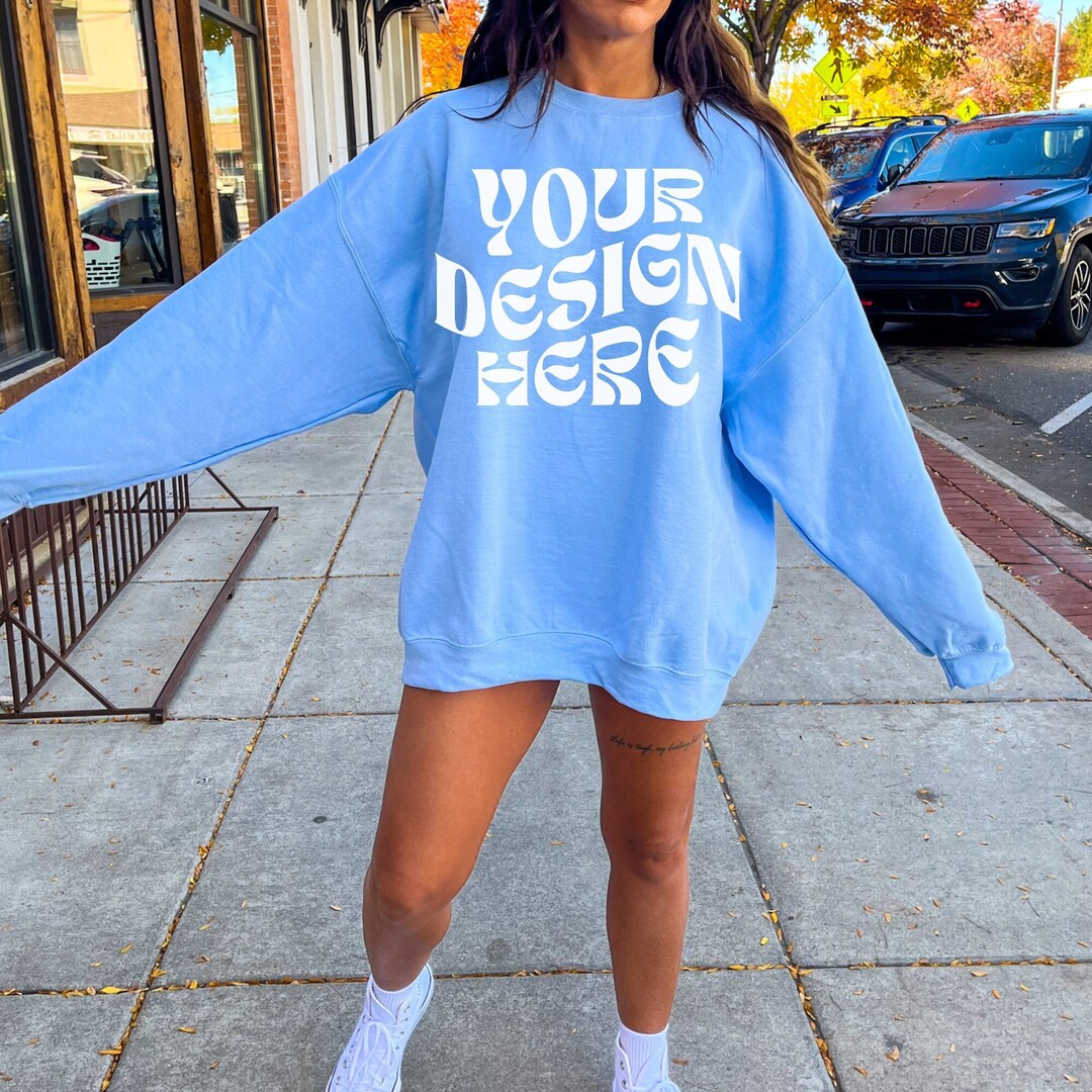 Gildan 18000 Light Blue Sweatshirt Mockup Oversized Light Blue Etsy